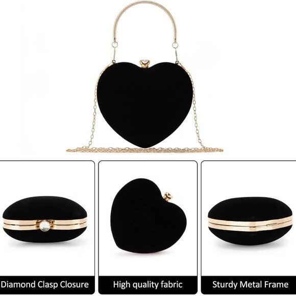 Women Heart Shaped Evening Bag Suede Mini Clutch Crossbody with Chain - Picture 2 of 6